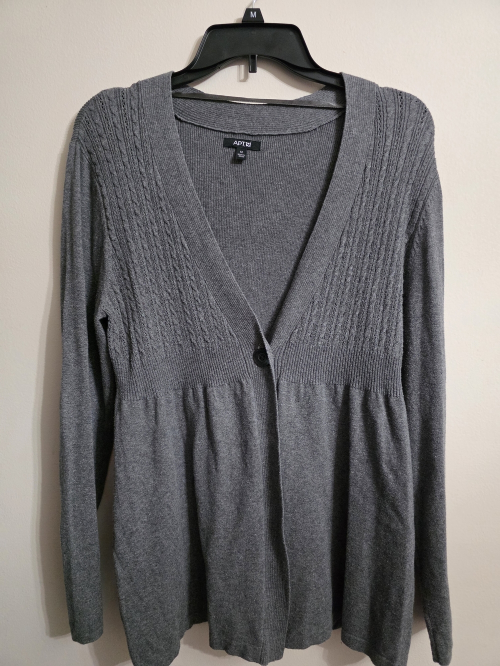 Apt. 9 Gray V-Neck Knit Cardigan with Rib Detail